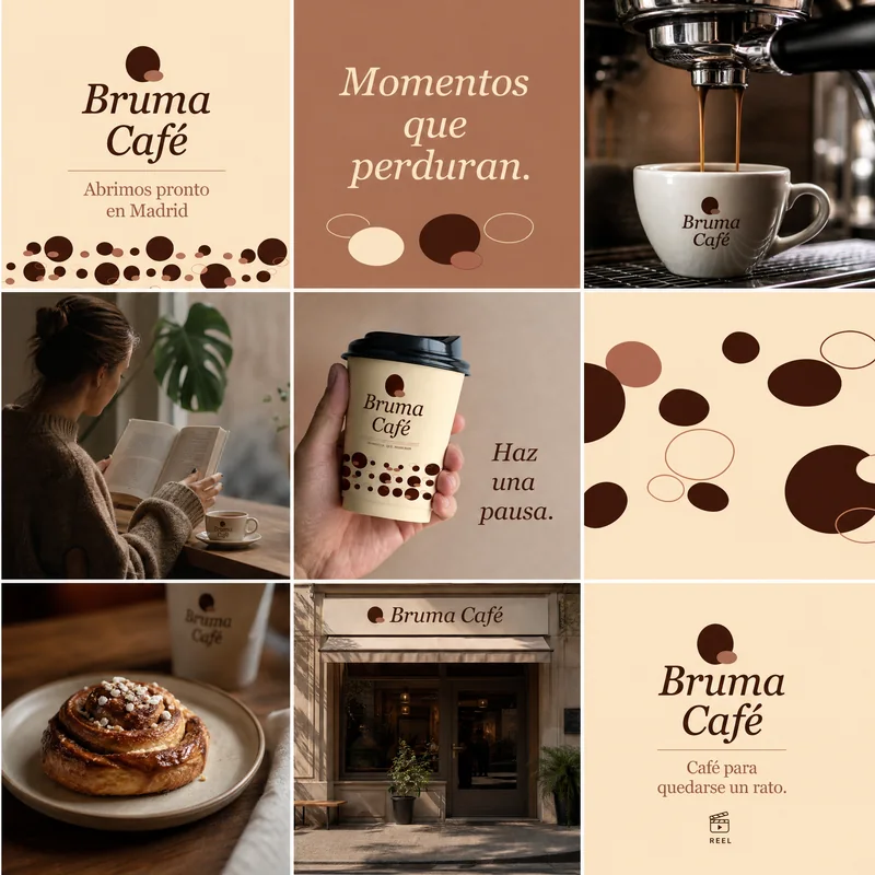 Feed de Instagram de Bruma Café: fotografía, tipografía y patrón alternados